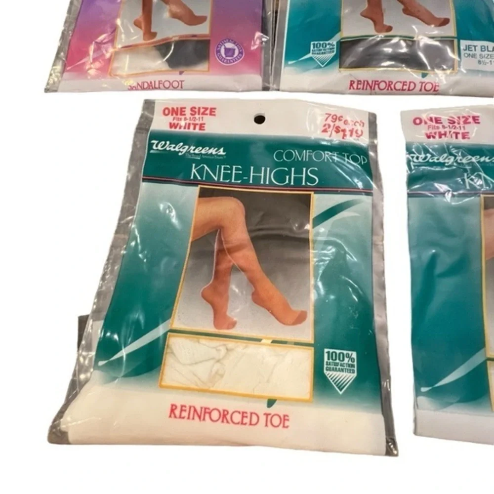 Vintage NIP WALGREENS KNEE HIGH STOCKINGS Beige Black Navy White Comfort‎ Top